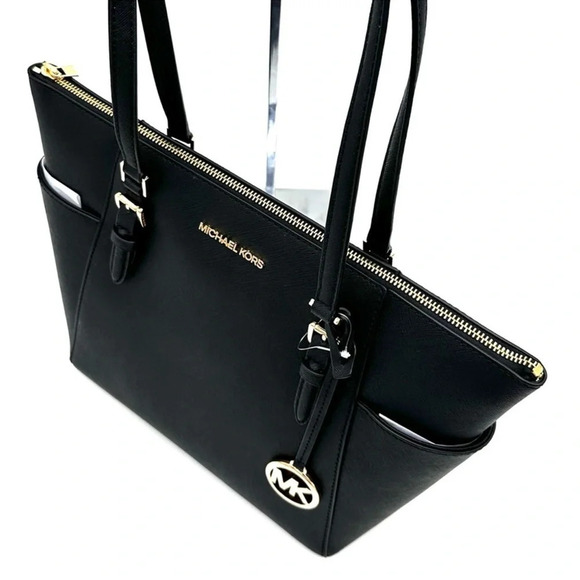 Michael Kors Large Charlotte Tote Bag Leather Black - Picture 6 of 12